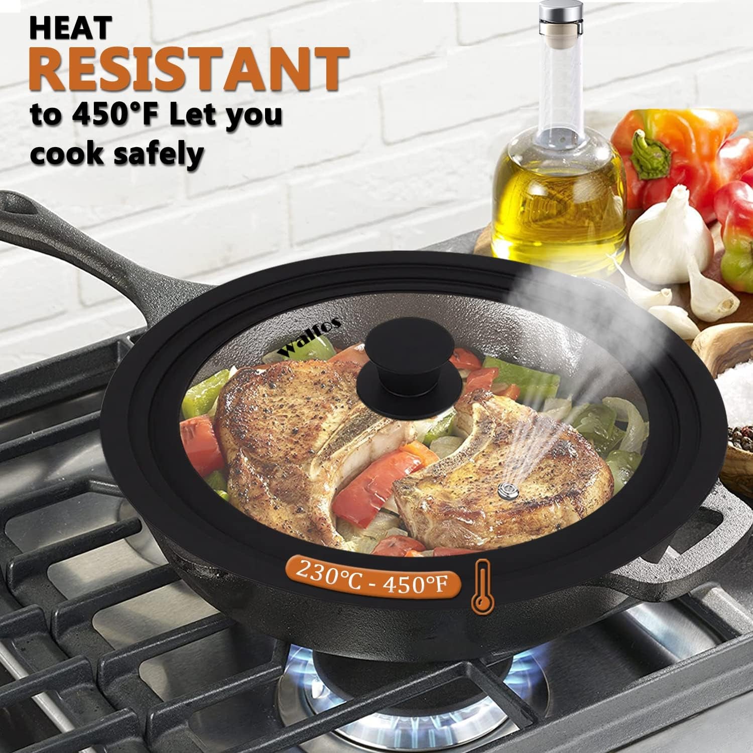Walfos 3-in-1 Universal Tempered Glass Lid - Space-Saving Cover for 6.5", 7", and 8" Pots & Pans