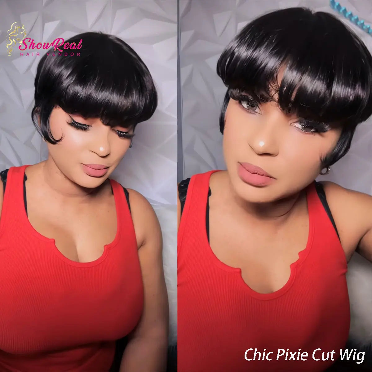 Showreal Human Hair Wig Textured Cut Pixie Wig Quick Wave Short Layered Pixie Cut Wig Quick Wave Textured Cut Wig Human Hair Easy to Wear Fashionable Versatile Designed for Black Women Perfect for Work, Party or Casual