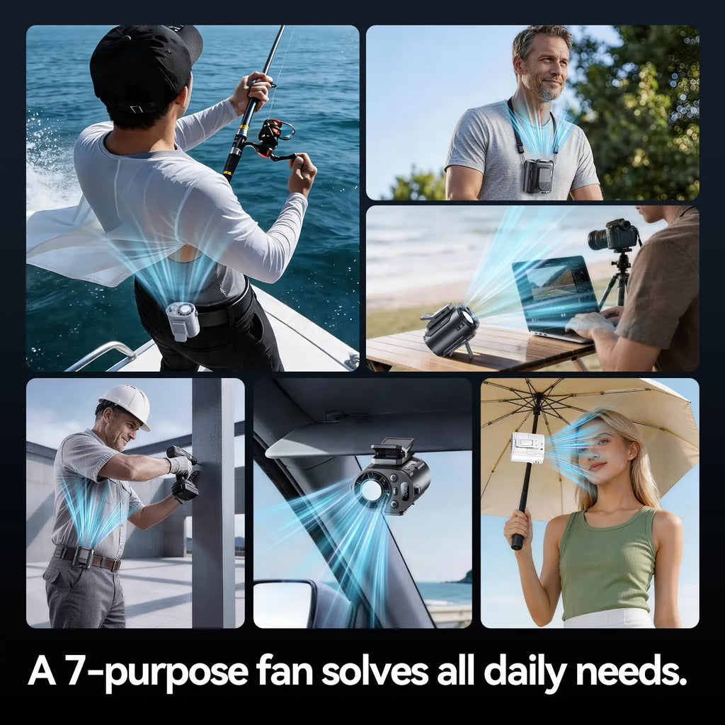 Openbay Smart Portable Rechargeable Fan with Ice Cooler, 100-Speed, 21700RPM Turbo Cooling Personal Waist Fan, 4000Mah Wearable Neck & Belt Clip Fan for Work Camping Outdoor Hiking, Black