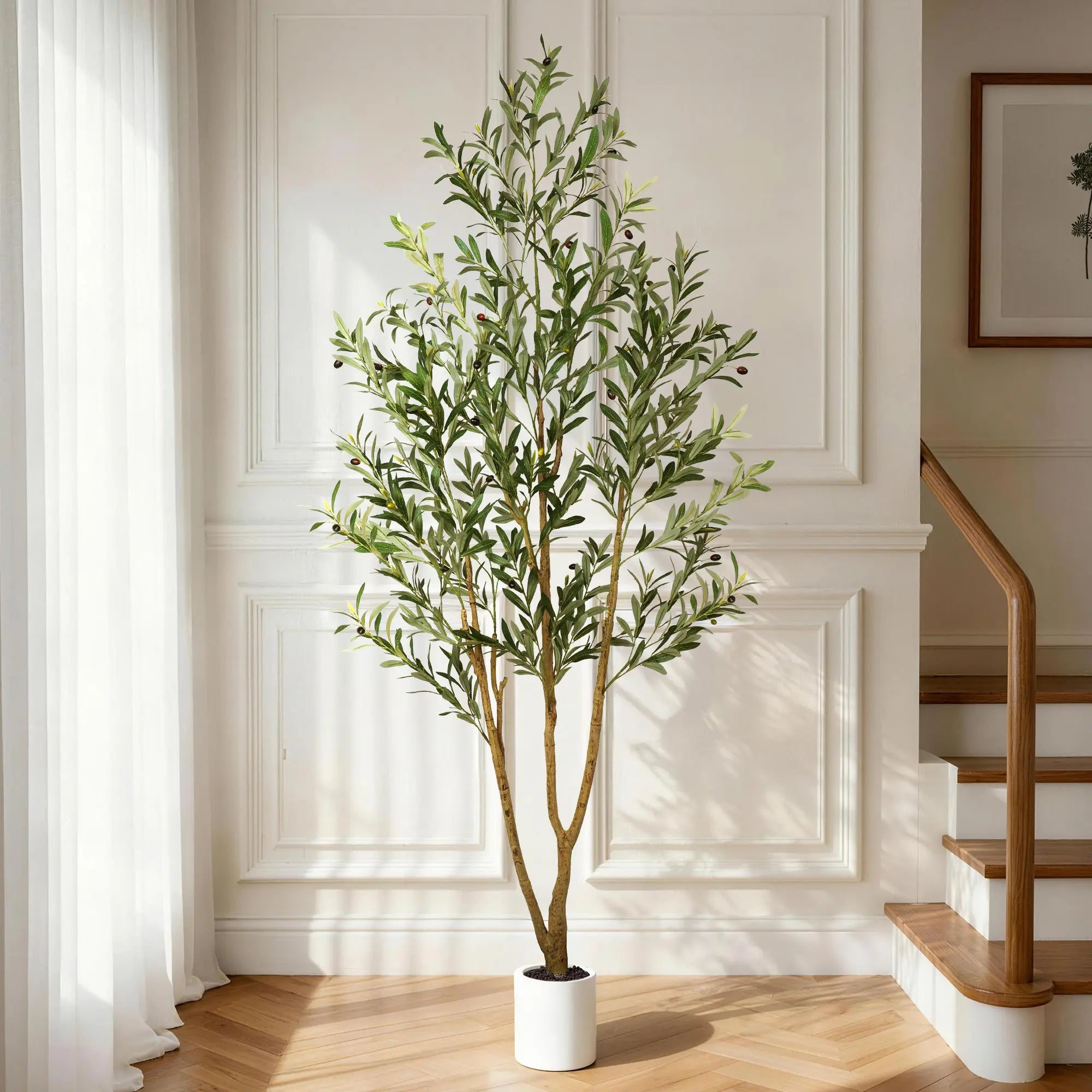 Vital-Habitat™ Lifelike Artificial Olive Tree in Modern White Pot – 5/6/7 FT Faux Silk Indoor Plant for Home & Office Decor