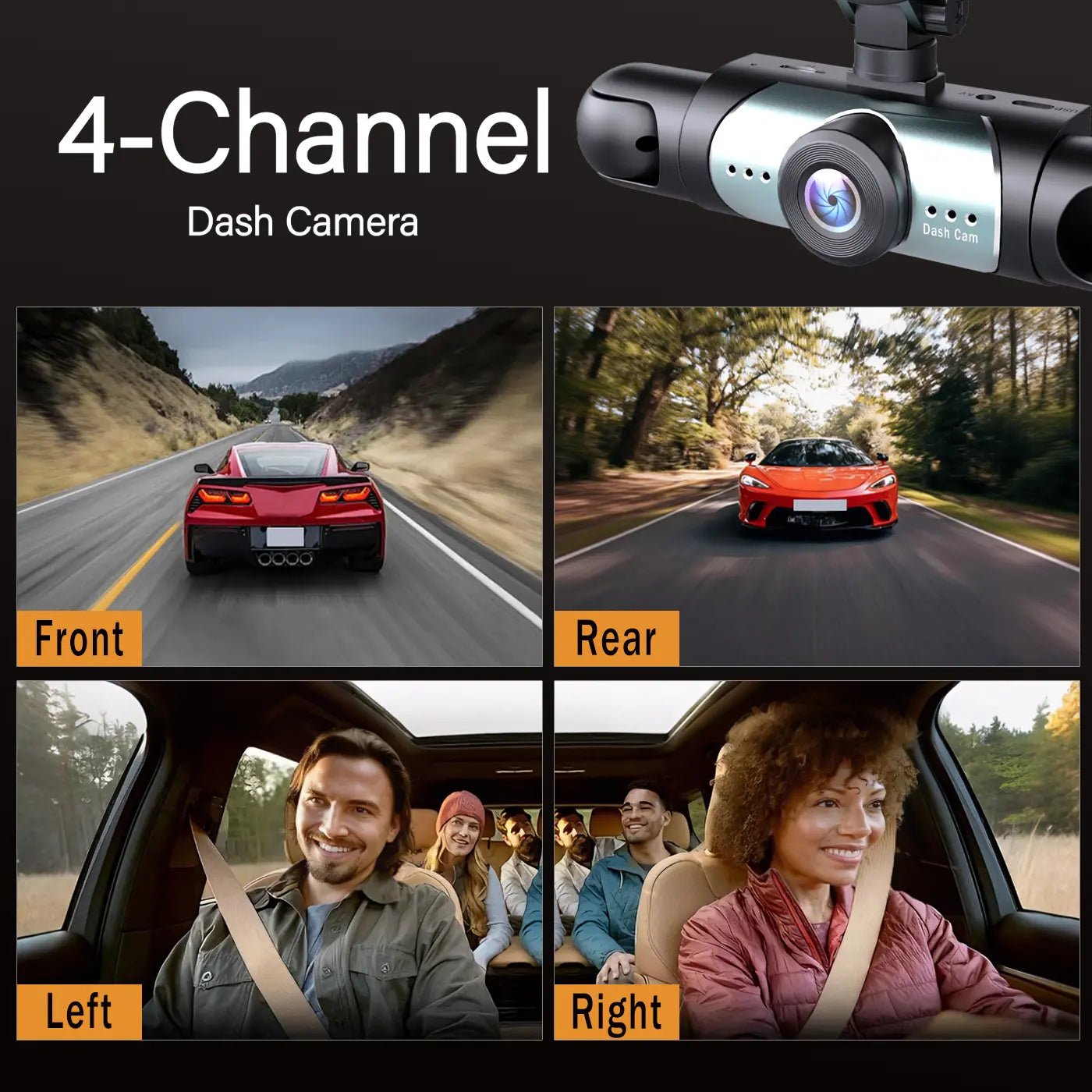 Vital-Habitat™ 4-Channel 360° Dash Cam – 1080P Full HD Front, Rear, Left & Right Dash Camera with Free 64GB SD Card & Night Vision