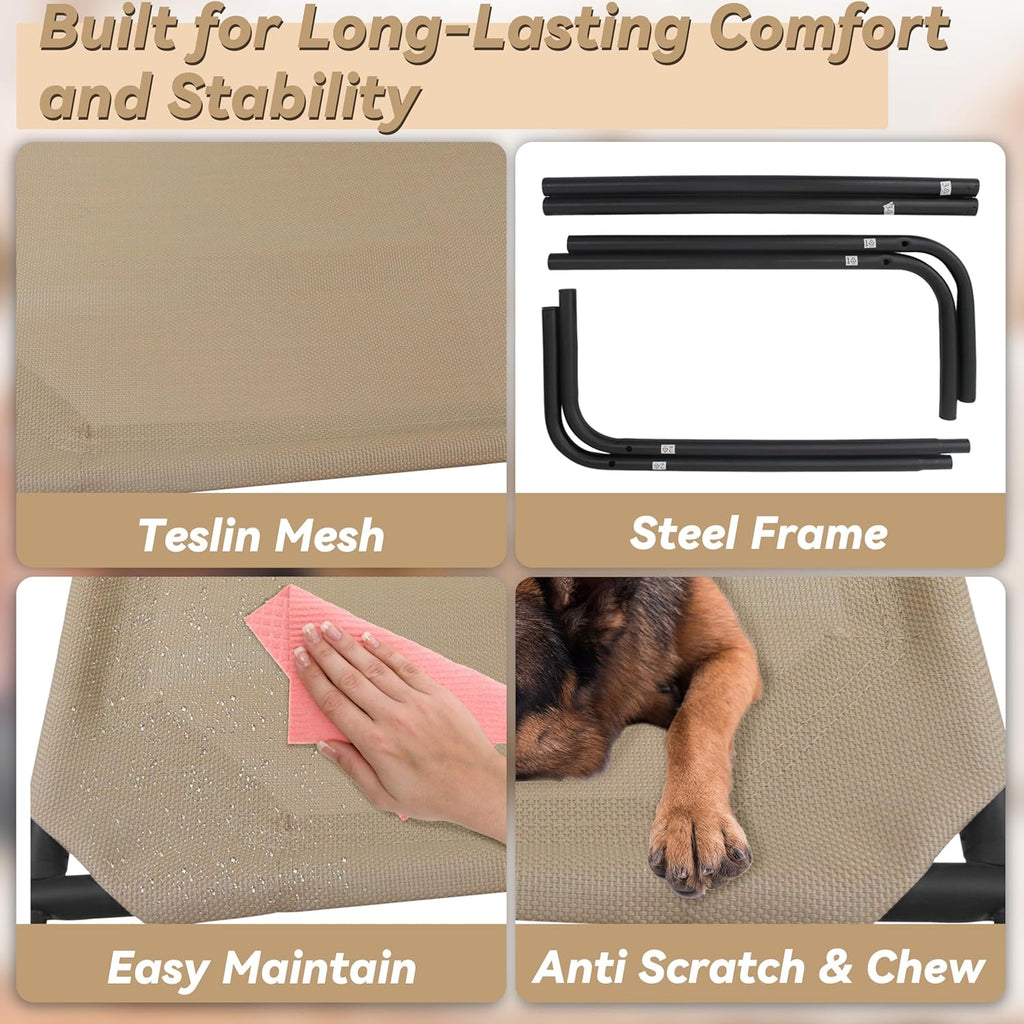 Elevated Dog Bed for Large Dogs, Raised Dog Bed with Breathable Mesh, Non Slip, Easy to Clean, 50.5 Inches, Brown