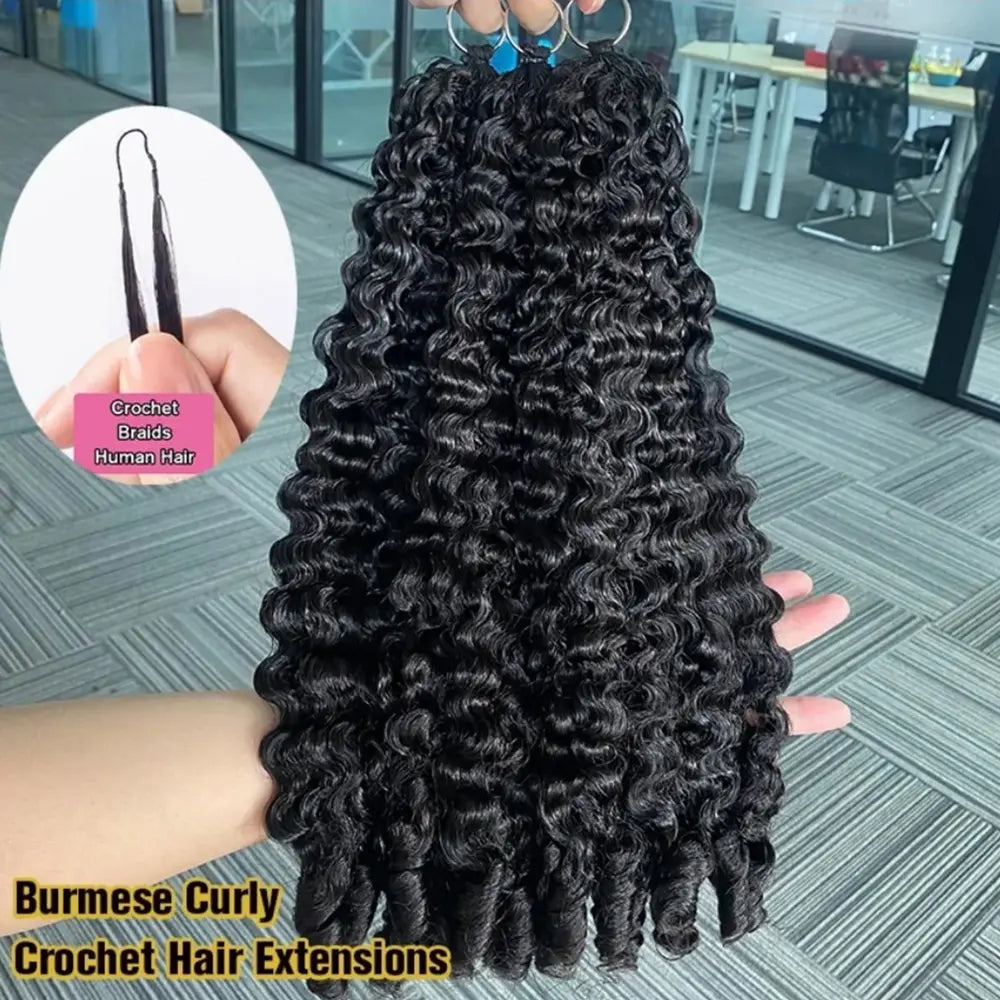 Vital-Habitat™ Premium Burmese Curly Crochet Human Hair – Knotless Pre-Separated Kinky Curly Hair Extensions for Braiding (Natural Black)