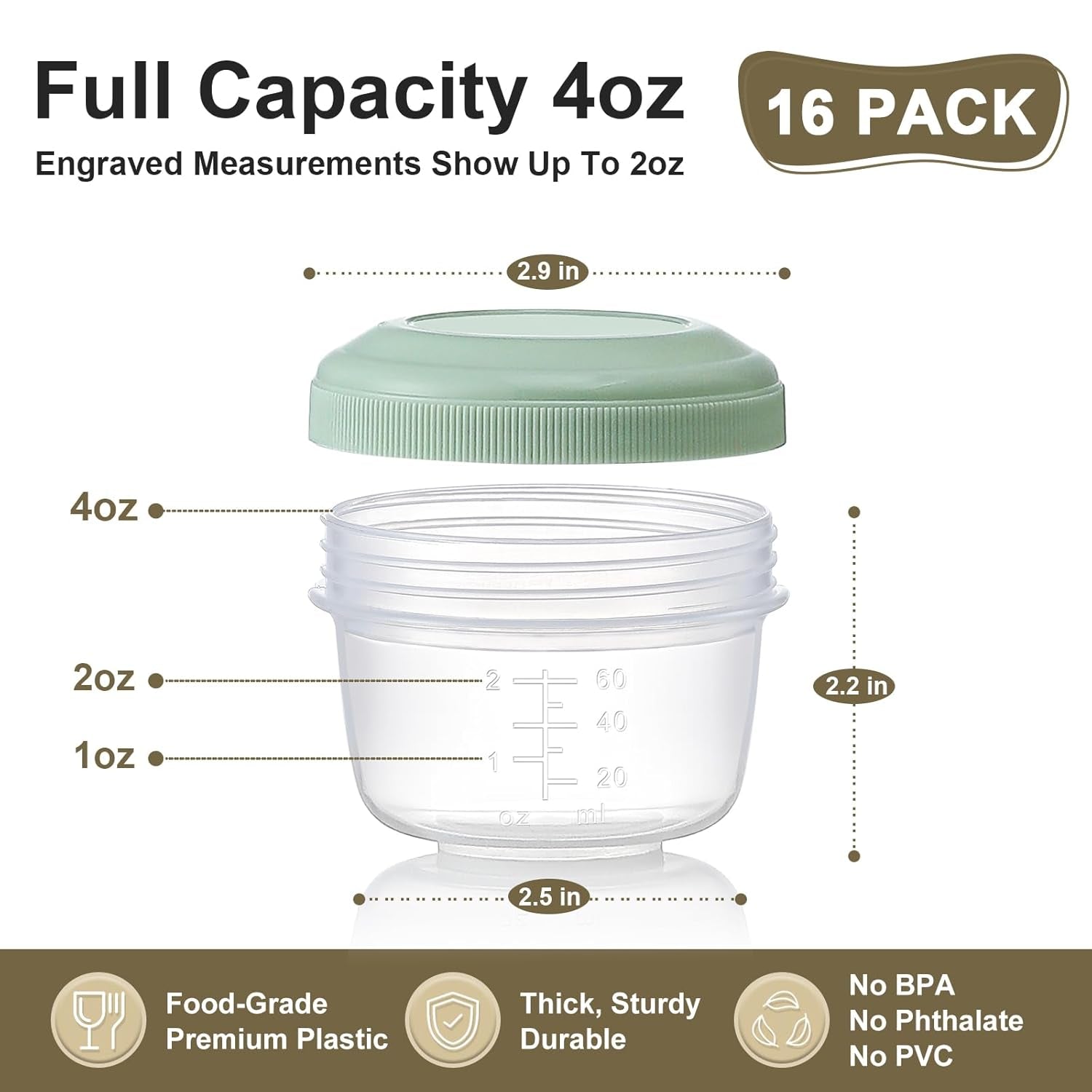 Vital-Habitat™ 16-Pack Stackable Multi-Purpose Storage Containers (4oz) – Leakproof, BPA-Free Jars for Baby Food, Snacks & Meal Prep