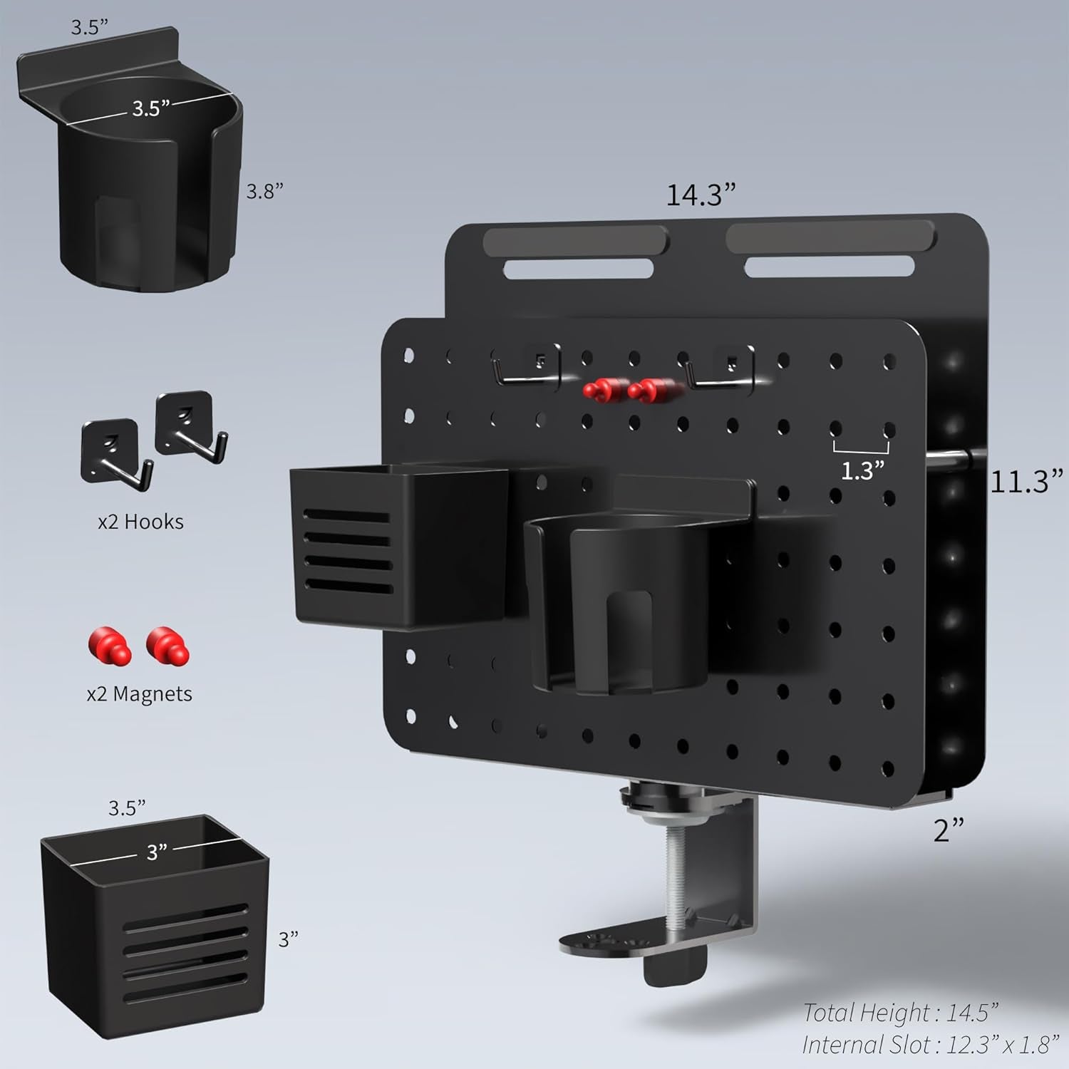 Vital-Habitat™ 360° Rotating Clamp-On Desk Organizer – Magnetic Steel Pegboard with Integrated Laptop Holder & 5-Piece Accessory Kit