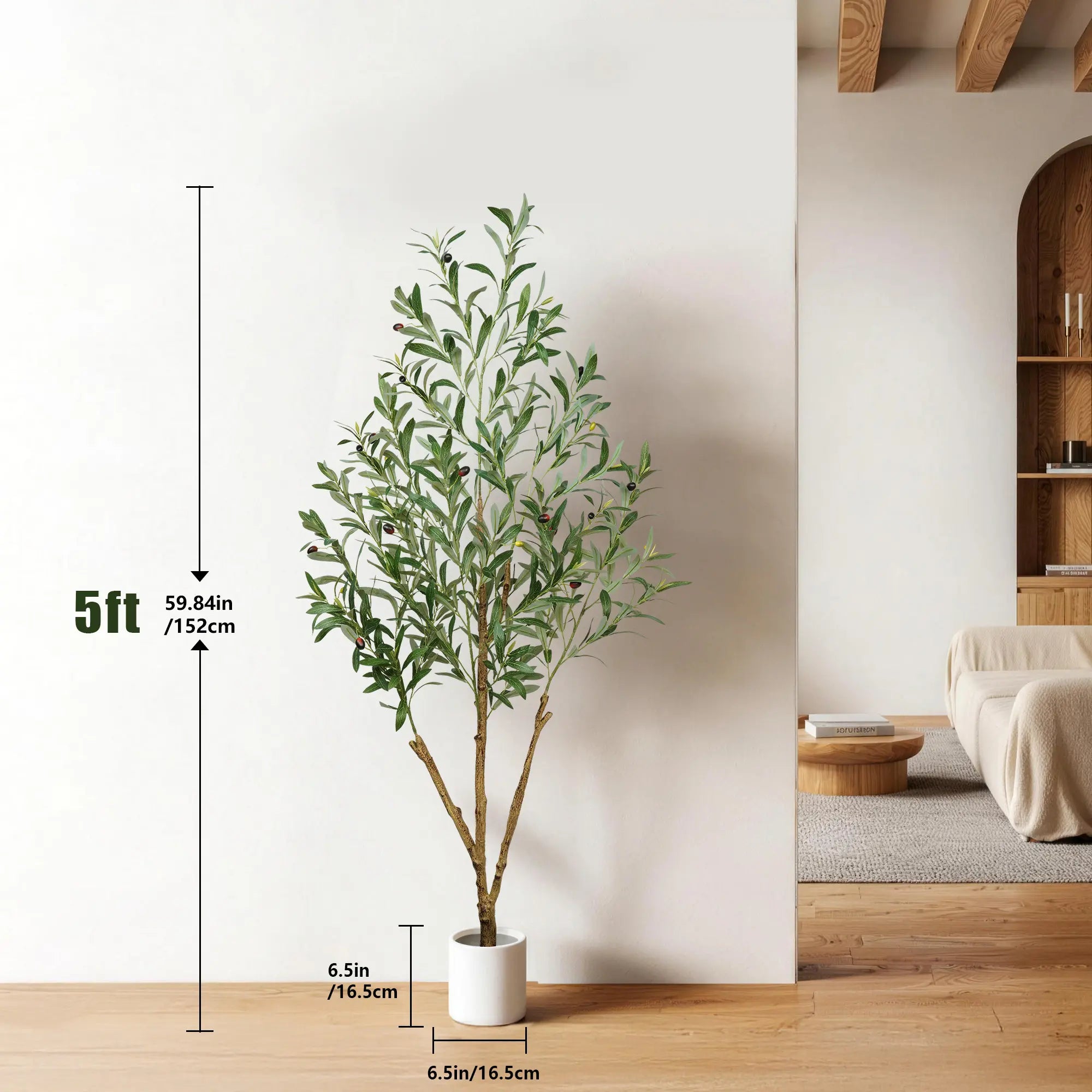 Vital-Habitat™ Lifelike Artificial Olive Tree in Modern White Pot – 5/6/7 FT Faux Silk Indoor Plant for Home & Office Decor