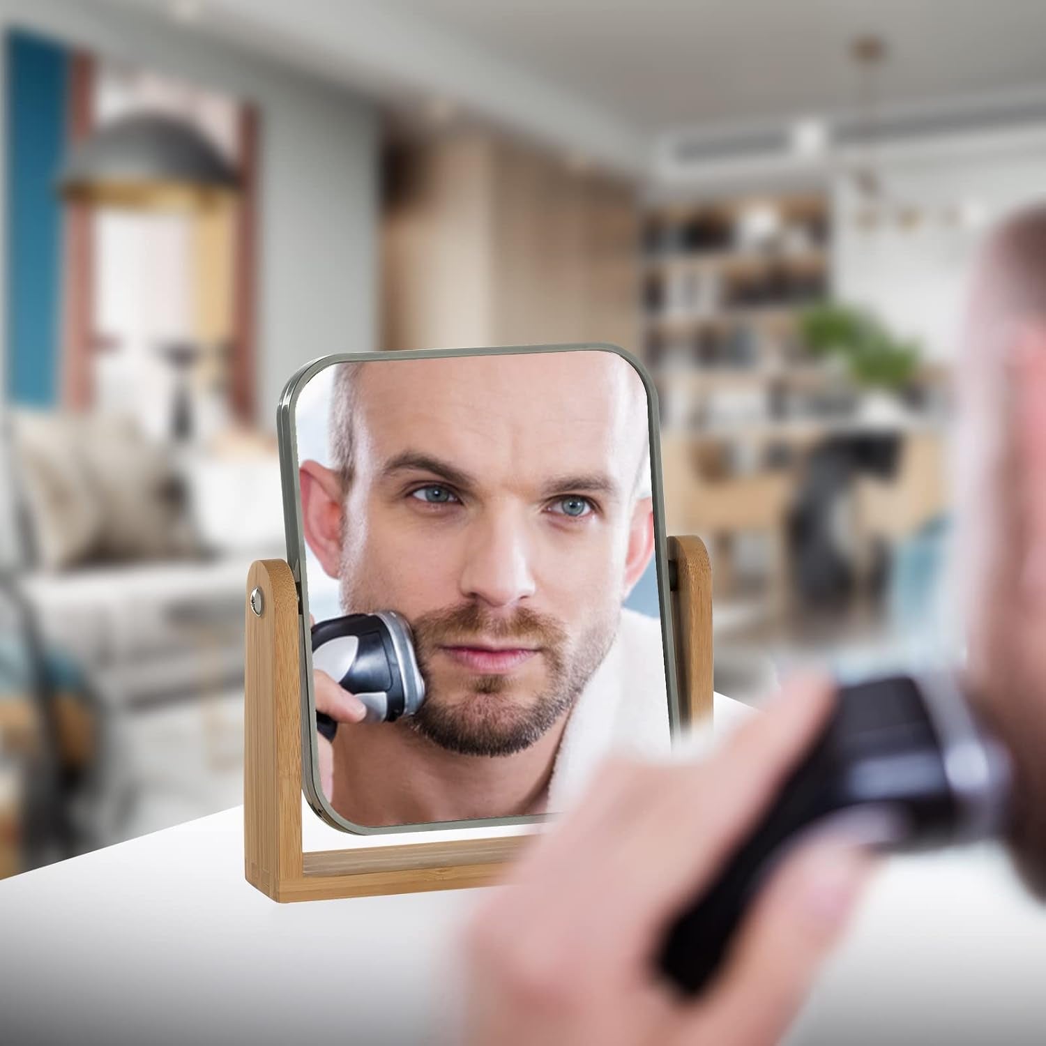 Vital-Habitat™ Eco-Friendly Bamboo Vanity Mirror – 3X Magnifying Double-Sided 360° Rotating Desk Mirror for Makeup & Shaving