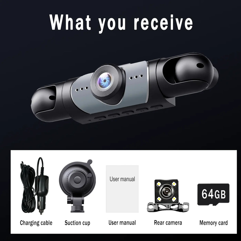 Vital-Habitat™ 4-Channel 360° Dash Cam – 1080P Full HD Front, Rear, Left & Right Dash Camera with Free 64GB SD Card & Night Vision