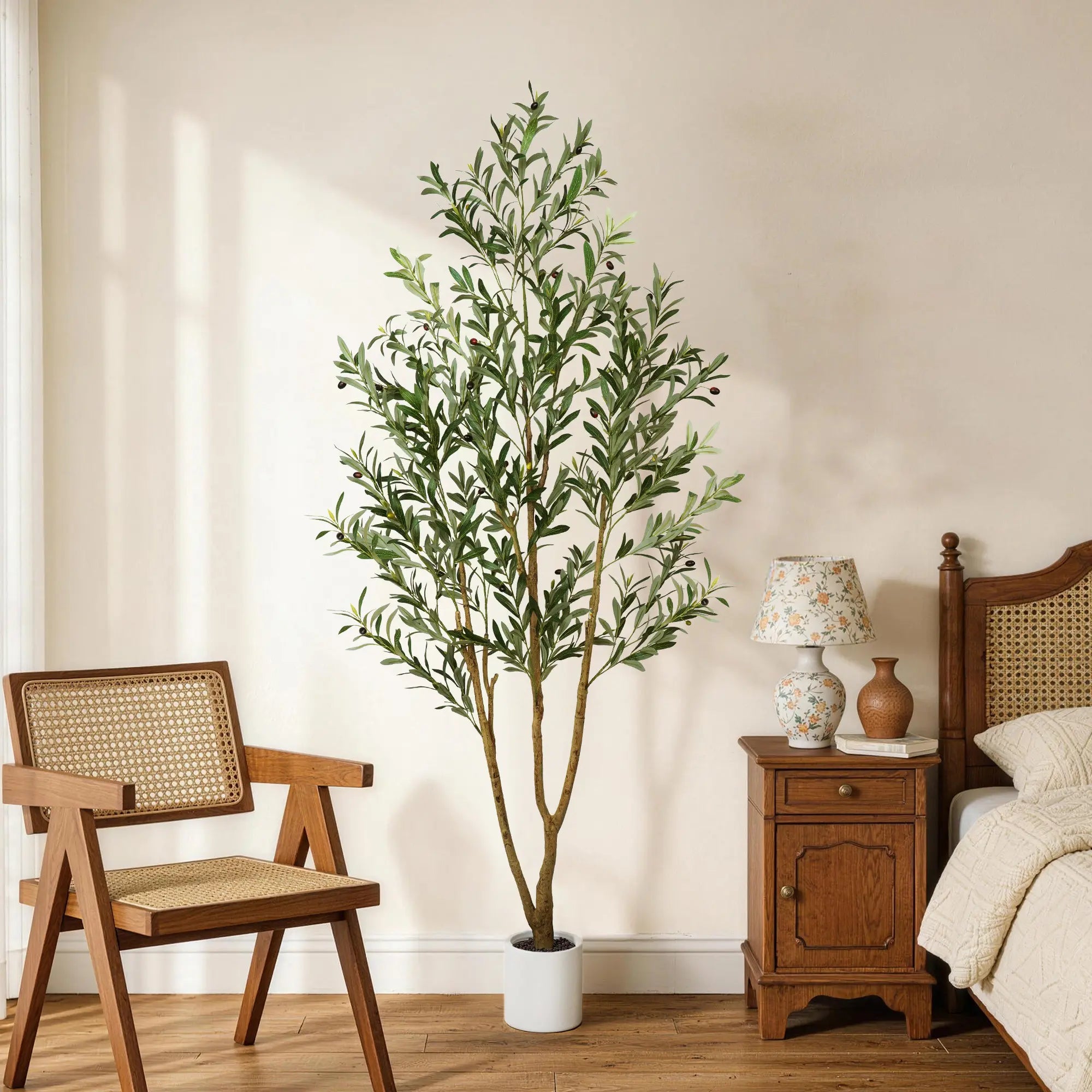 Vital-Habitat™ Lifelike Artificial Olive Tree in Modern White Pot – 5/6/7 FT Faux Silk Indoor Plant for Home & Office Decor