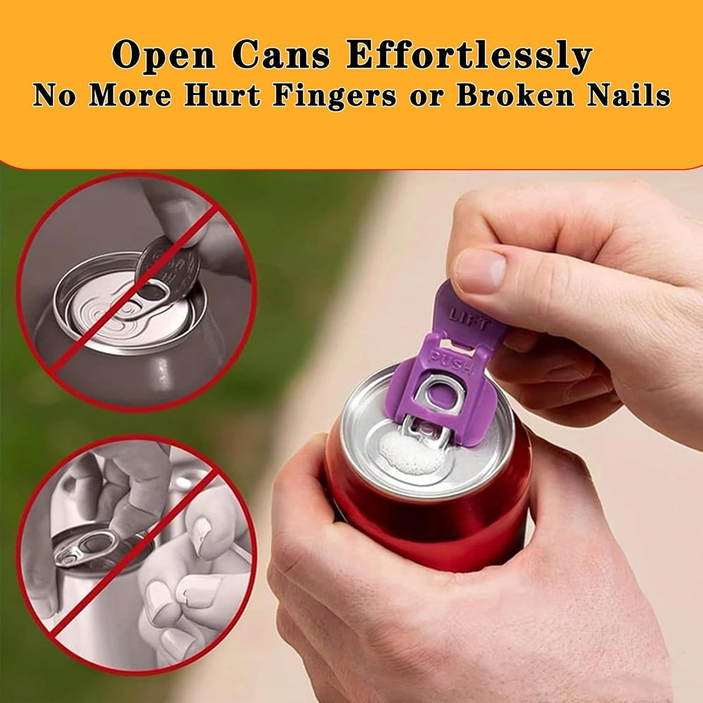 Vital-Habitat™ 6-Pack Easy-Open Can Tab Lever & Beverage Barricade – Nail-Saver Soda Opener with Rotating Dust-Proof Cover