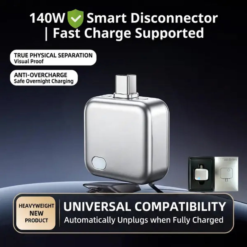 Vital-Habitat™ 140W AI Physical-Disconnect Battery Guard – Smart Auto-Stop USB-C Charging Protector for iPhone, Laptops & Tablets (Safe Overnight Charging)