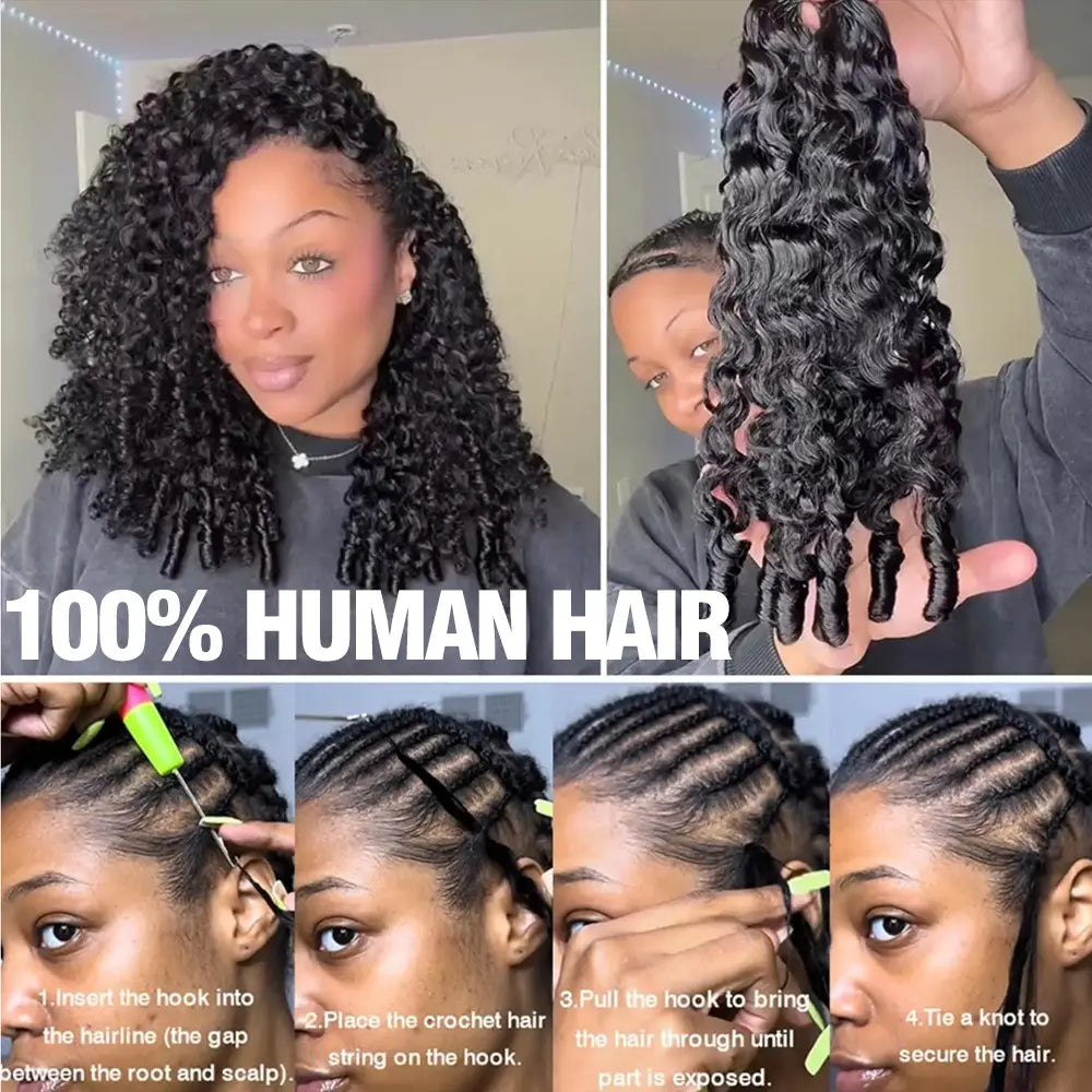 Vital-Habitat™ Premium Burmese Curly Crochet Human Hair – Knotless Pre-Separated Kinky Curly Hair Extensions for Braiding (Natural Black)