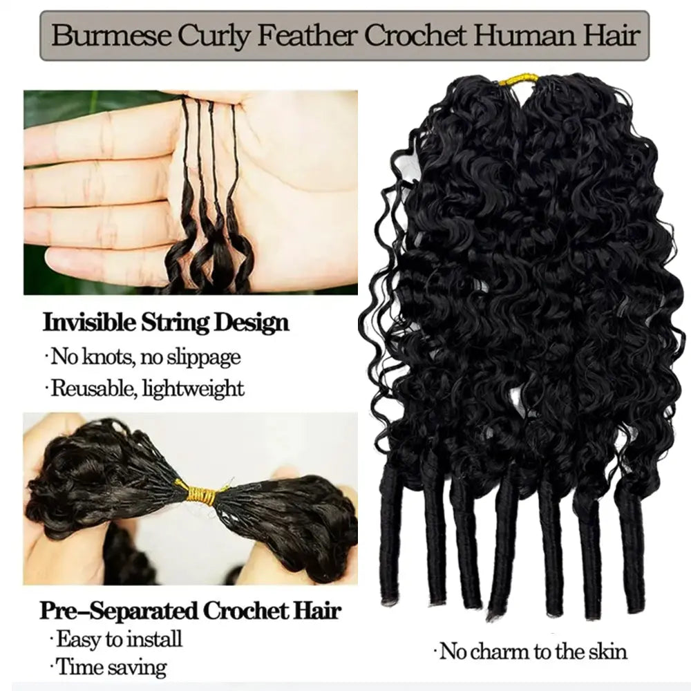 Vital-Habitat™ Premium Burmese Curly Crochet Human Hair – Knotless Pre-Separated Kinky Curly Hair Extensions for Braiding (Natural Black)