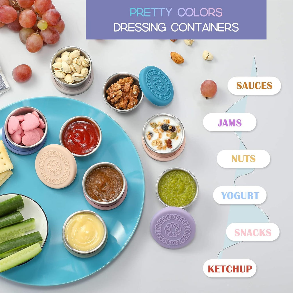 Vital-Habitat™ Premium Stainless Steel Salad Dressing Containers (Set of 8) – 2.4oz Leakproof To-Go Sauce Cups with Silicone Lids