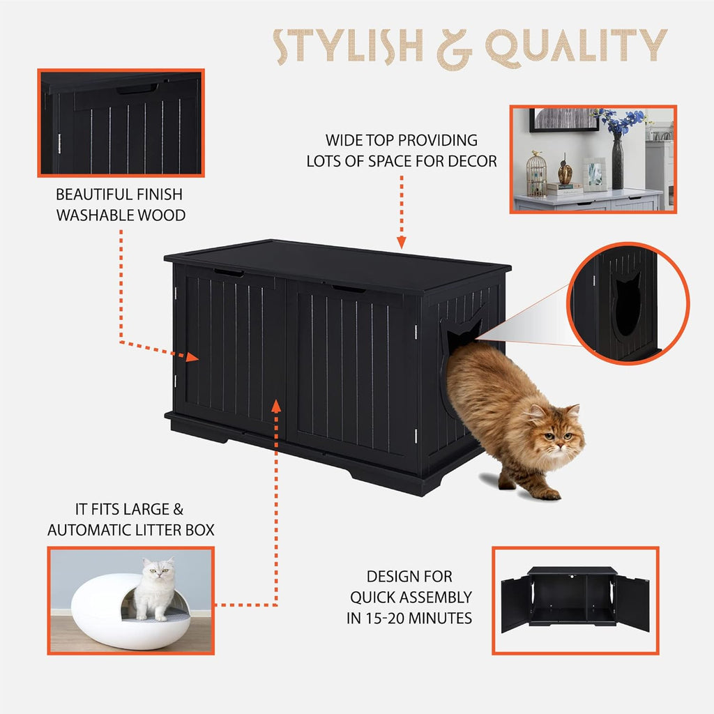 Vital-Habitat™ X-Large Designer Cat Washroom & Hidden Litter Box Enclosure – Premium Storage Bench & Multifunctional Side Table