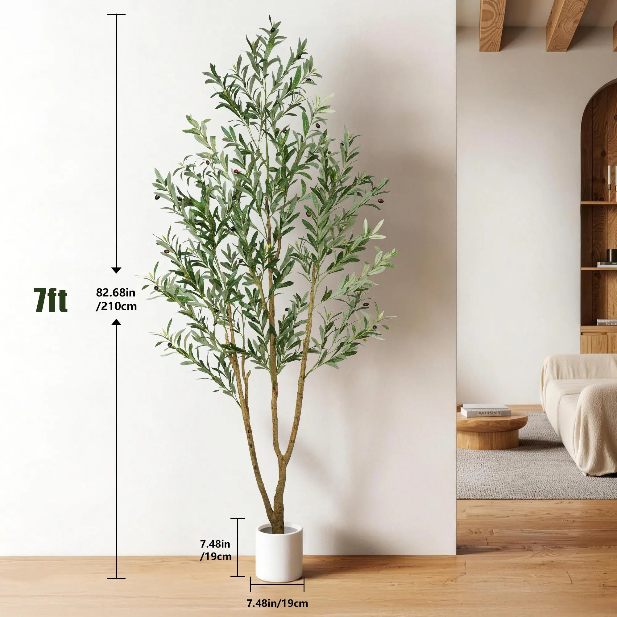 Vital-Habitat™ Lifelike Artificial Olive Tree in Modern White Pot – 5/6/7 FT Faux Silk Indoor Plant for Home & Office Decor
