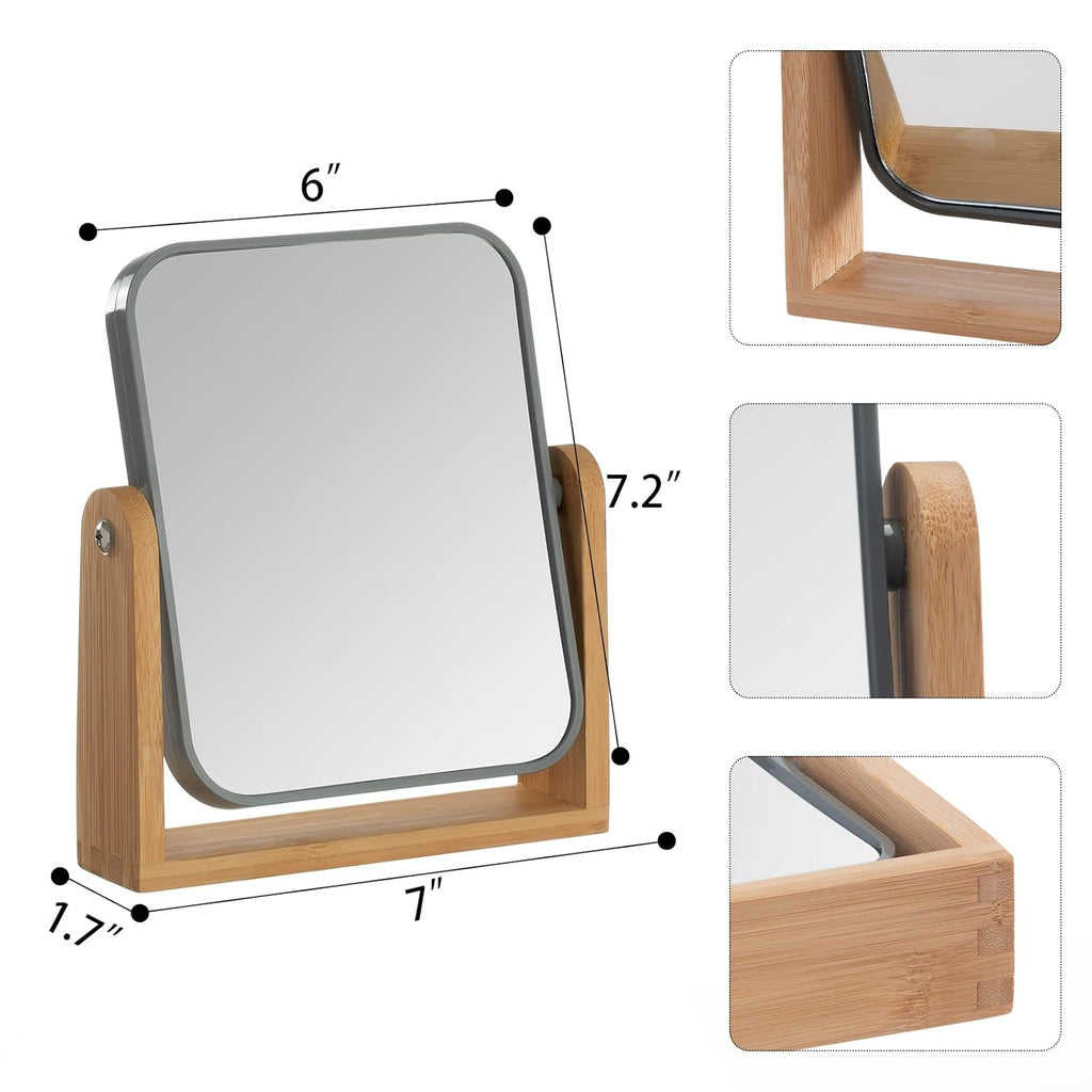 Vital-Habitat™ Eco-Friendly Bamboo Vanity Mirror – 3X Magnifying Double-Sided 360° Rotating Desk Mirror for Makeup & Shaving