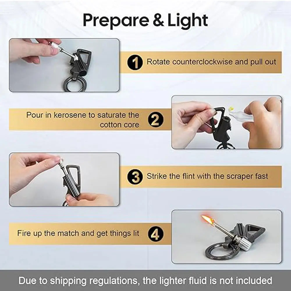 Vital-Habitat™ 3-in-1 Utensils Multi-Tool Keychain – Portable Pocket Bottle Opener & Refillable Emergency Lighter EDC Gear