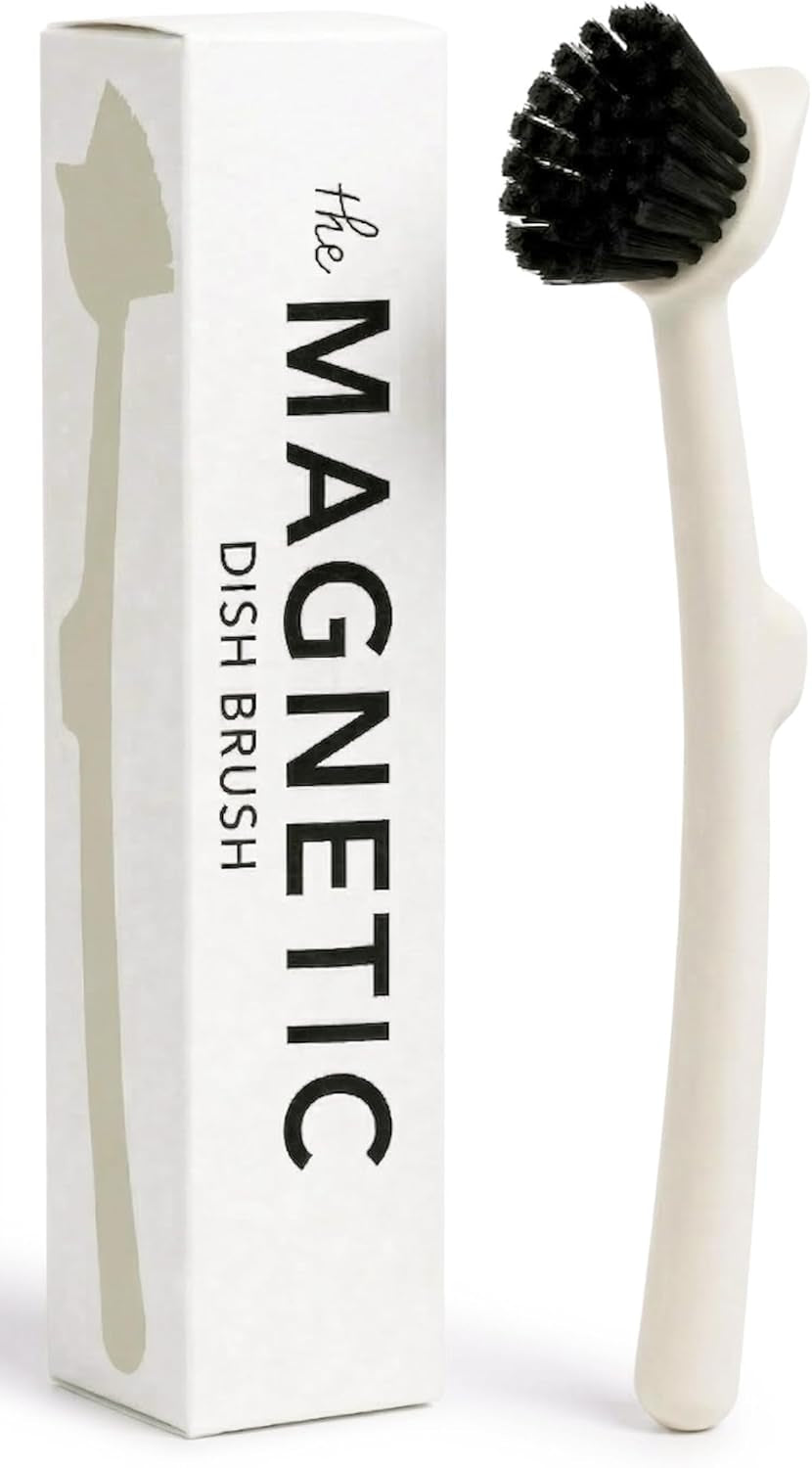 Vital-Habitat™ Magnetic Dish Brush & Scraper – In-Sink Storage, Non-Scratch Scrubber (Warm Sand Beige)