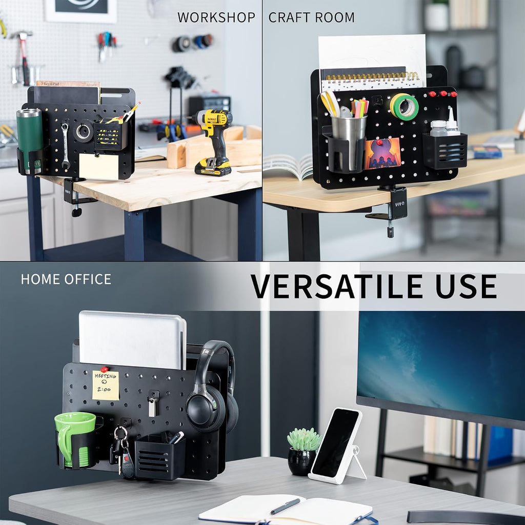 Vital-Habitat™ 360° Rotating Clamp-On Desk Organizer – Magnetic Steel Pegboard with Integrated Laptop Holder & 5-Piece Accessory Kit
