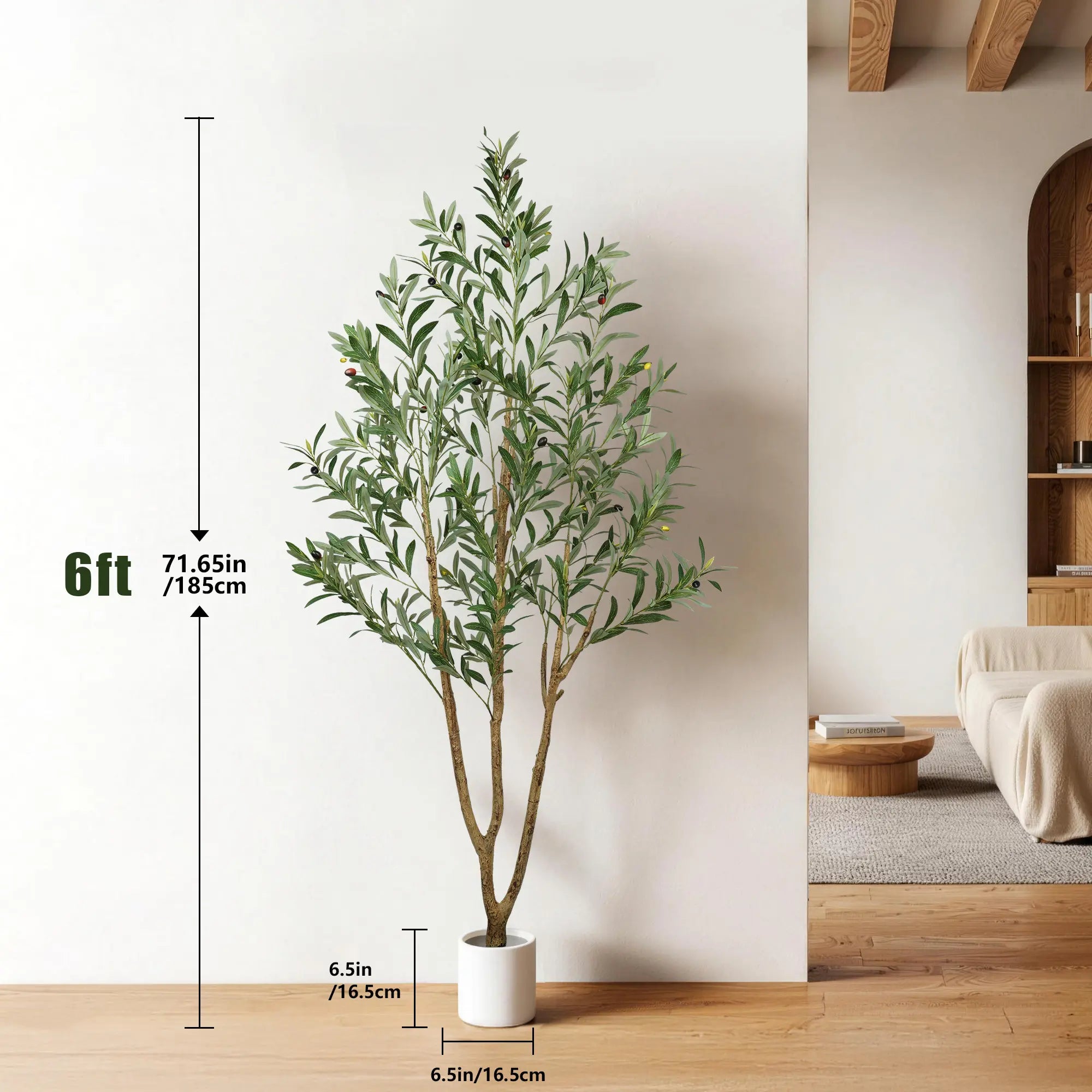Vital-Habitat™ Lifelike Artificial Olive Tree in Modern White Pot – 5/6/7 FT Faux Silk Indoor Plant for Home & Office Decor
