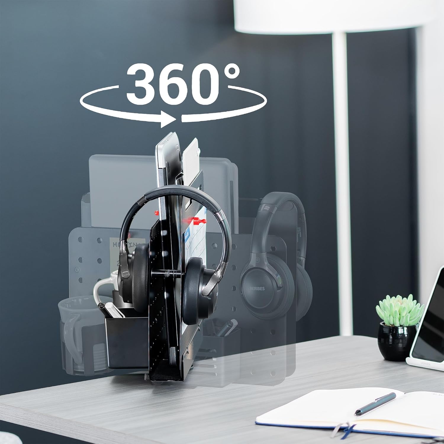 Vital-Habitat™ 360° Rotating Clamp-On Desk Organizer – Magnetic Steel Pegboard with Integrated Laptop Holder & 5-Piece Accessory Kit