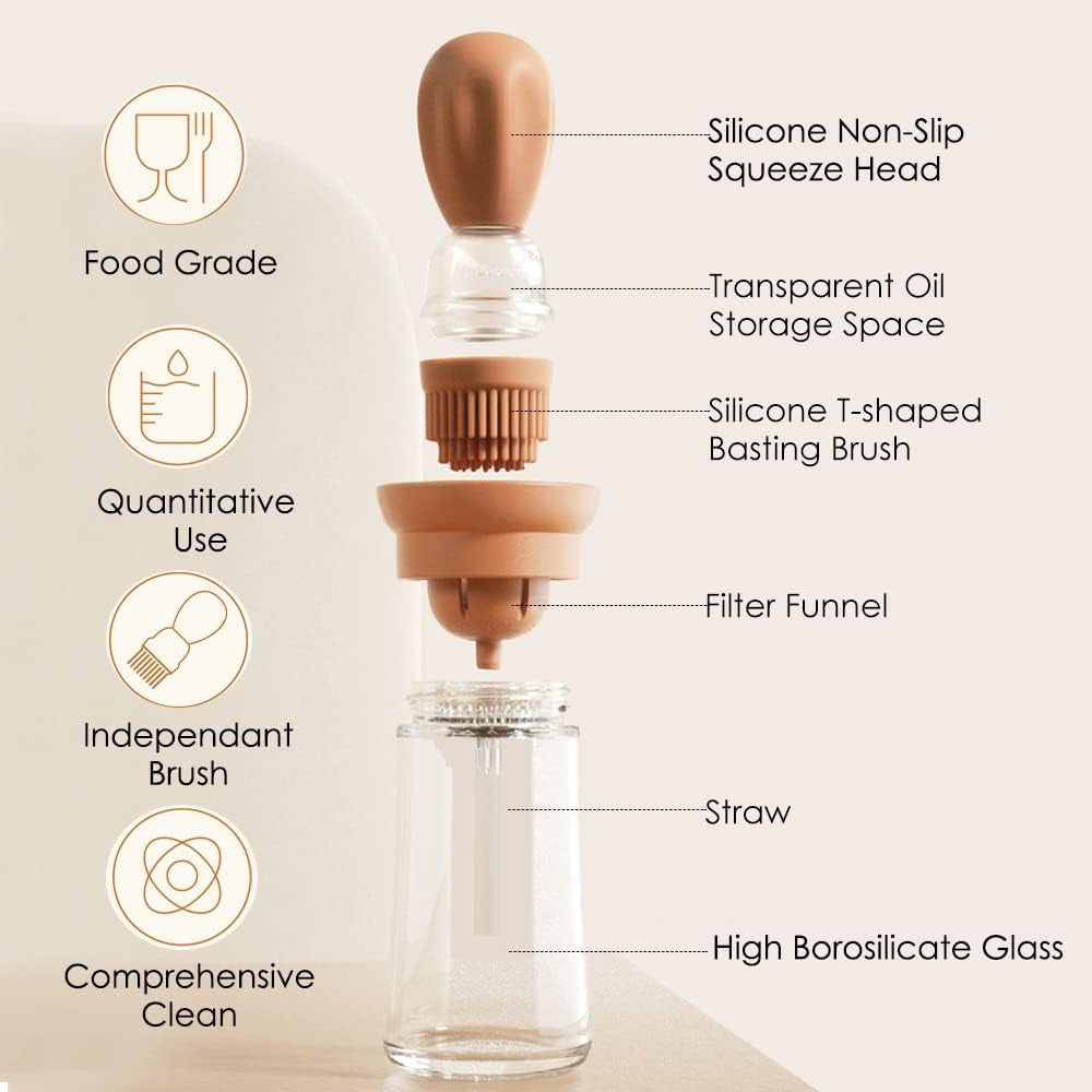 Vital-Habitat™ 2-in-1 Glass Oil Dispenser & Precision Basting Brush – Quantitative Oil Control for Healthy Cooking, BBQ & Baking