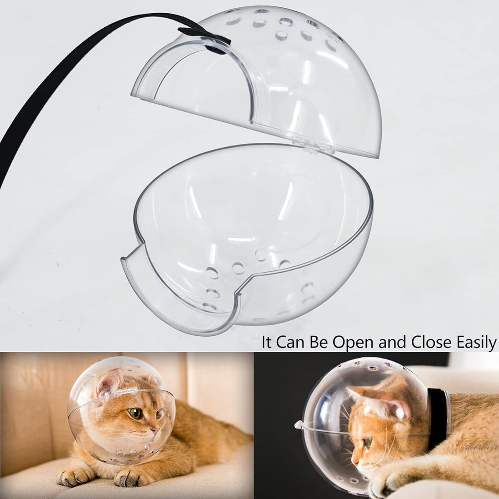 Cat Transparent Muzzle with Breathable Hood, Adjustable Kitten Astronaut Helmet Prevent from Pet Biting Chewing Grooming , Ball Mask for Aggressive Cat(L)