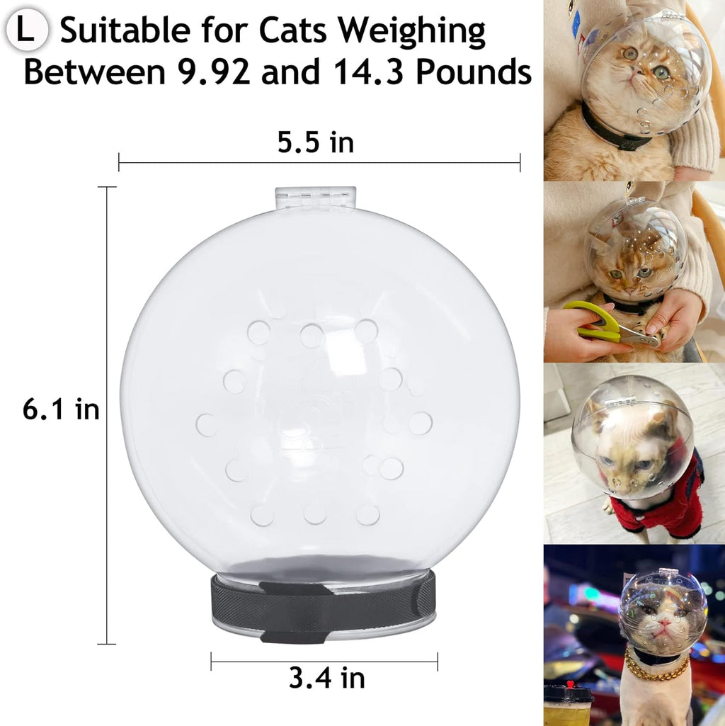 Cat Transparent Muzzle with Breathable Hood, Adjustable Kitten Astronaut Helmet Prevent from Pet Biting Chewing Grooming , Ball Mask for Aggressive Cat(L)