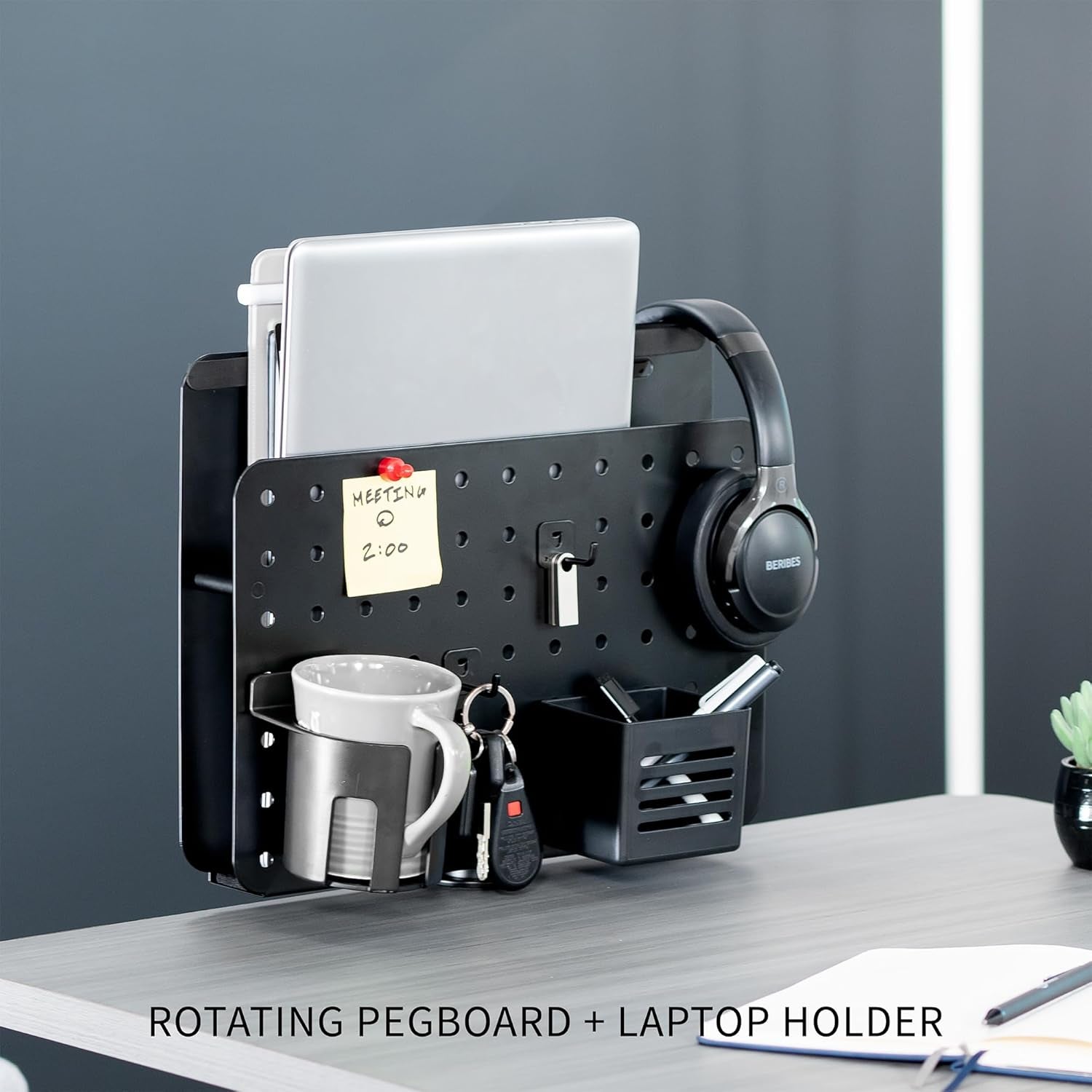 Vital-Habitat™ 360° Rotating Clamp-On Desk Organizer – Magnetic Steel Pegboard with Integrated Laptop Holder & 5-Piece Accessory Kit