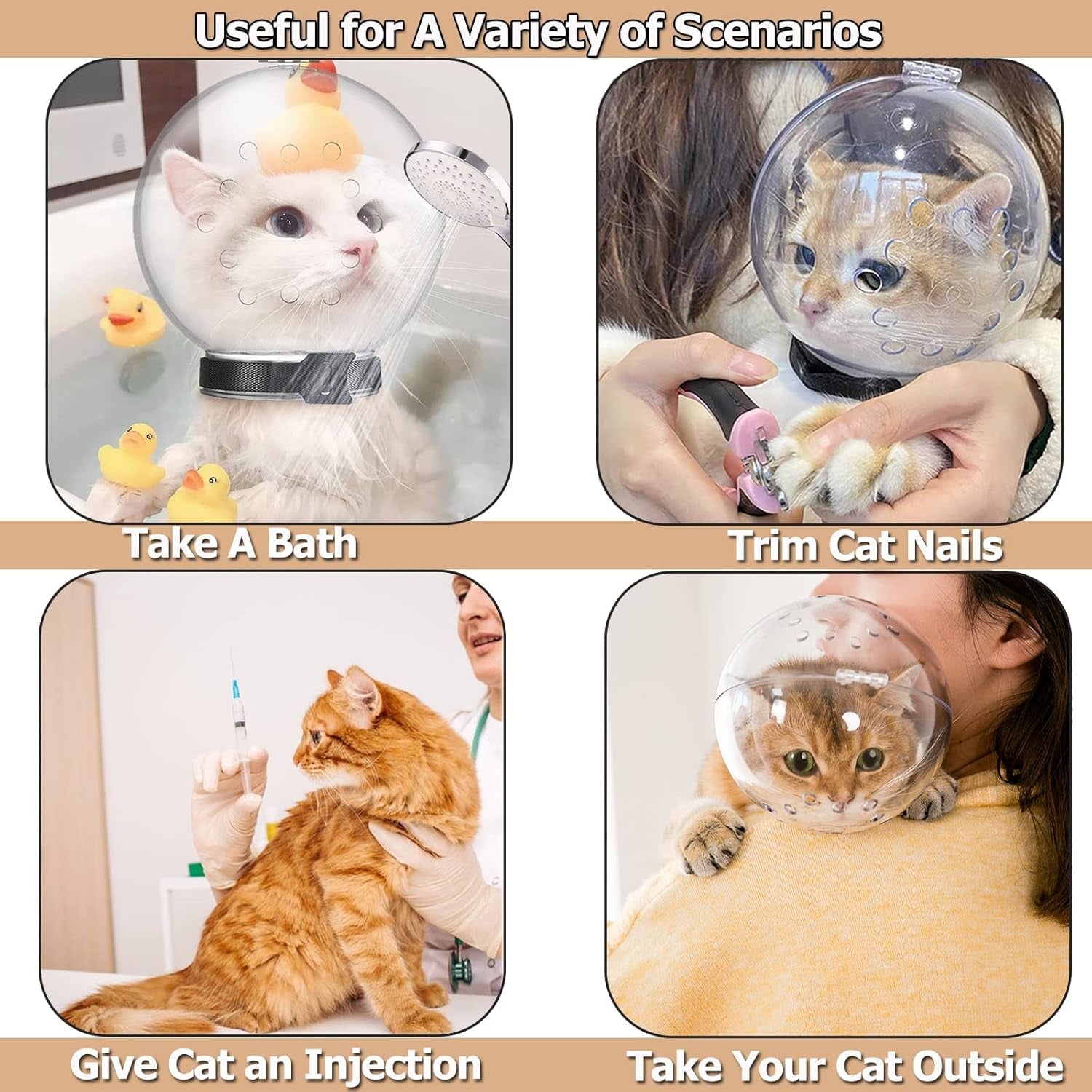 Cat Transparent Muzzle with Breathable Hood, Adjustable Kitten Astronaut Helmet Prevent from Pet Biting Chewing Grooming , Ball Mask for Aggressive Cat(L)