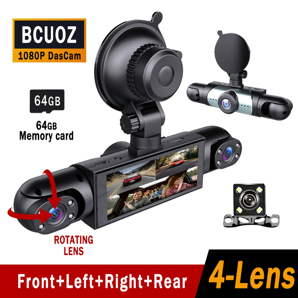 Vital-Habitat™ 4-Channel 360° Dash Cam – 1080P Full HD Front, Rear, Left & Right Dash Camera with Free 64GB SD Card & Night Vision