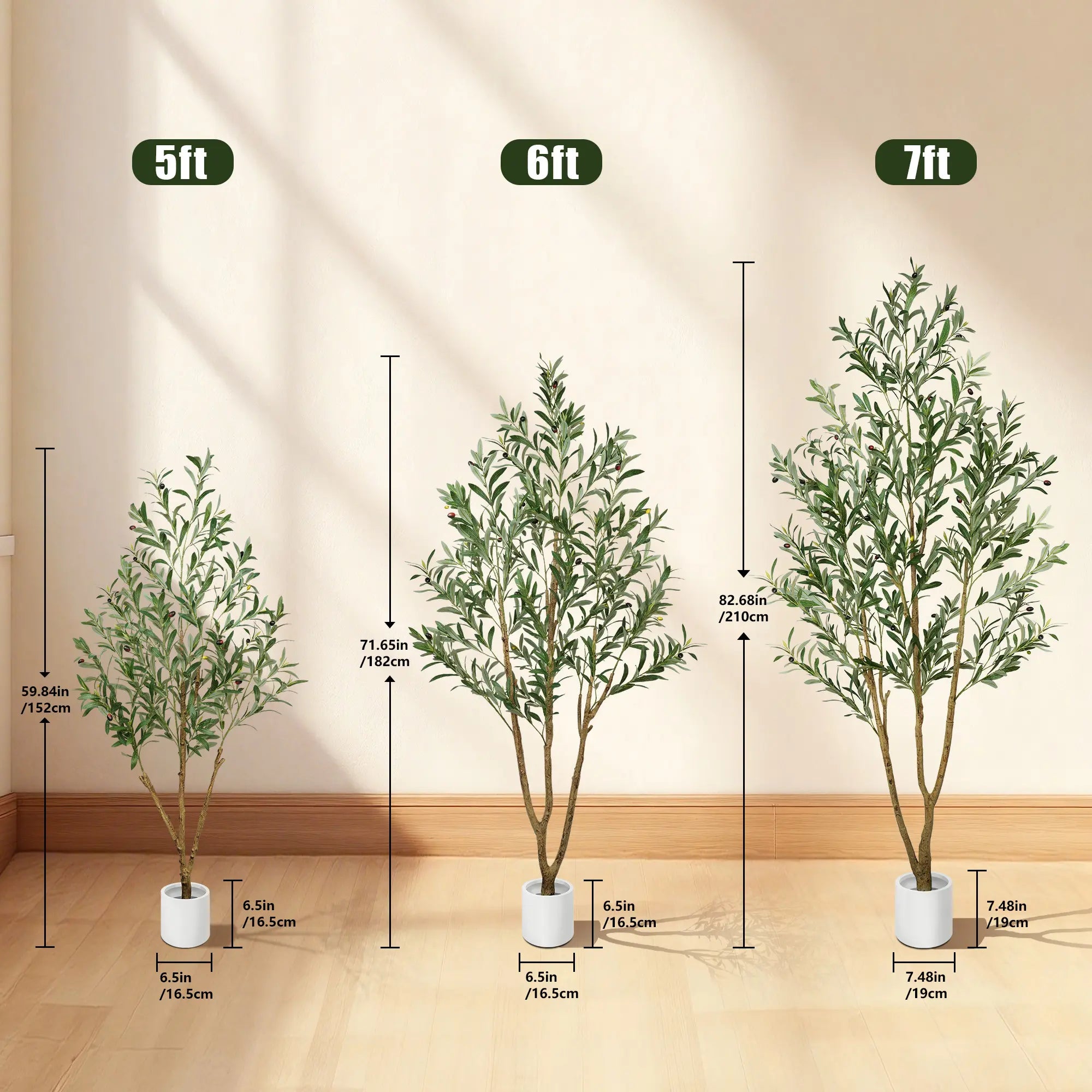 Vital-Habitat™ Lifelike Artificial Olive Tree in Modern White Pot – 5/6/7 FT Faux Silk Indoor Plant for Home & Office Decor