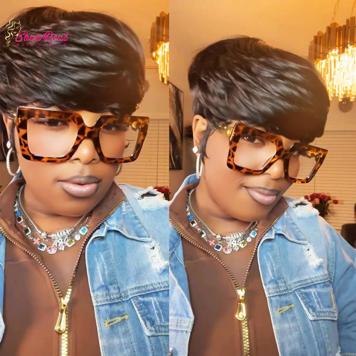 Showreal Human Hair Wig Textured Cut Pixie Wig Quick Wave Short Layered Pixie Cut Wig Quick Wave Textured Cut Wig Human Hair Easy to Wear Fashionable Versatile Designed for Black Women Perfect for Work, Party or Casual