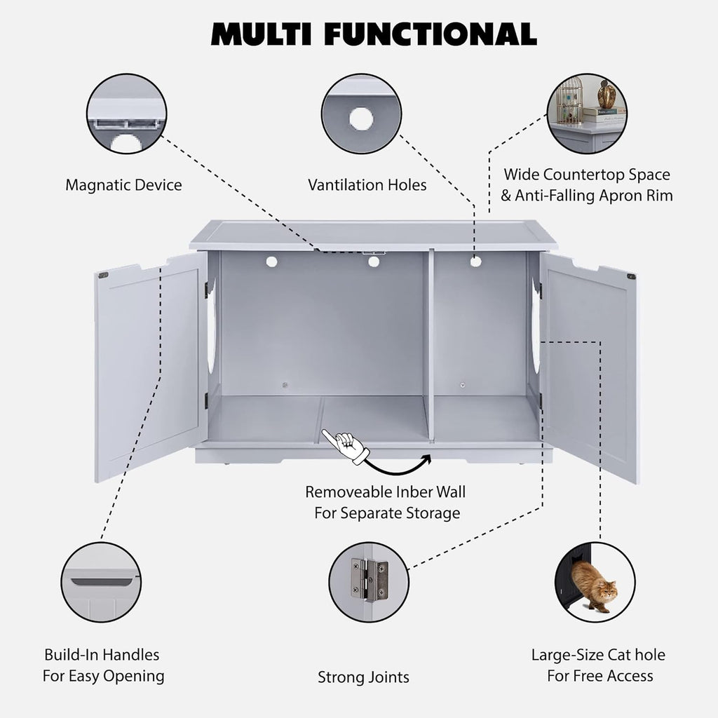 Vital-Habitat™ X-Large Designer Cat Washroom & Hidden Litter Box Enclosure – Premium Storage Bench & Multifunctional Side Table