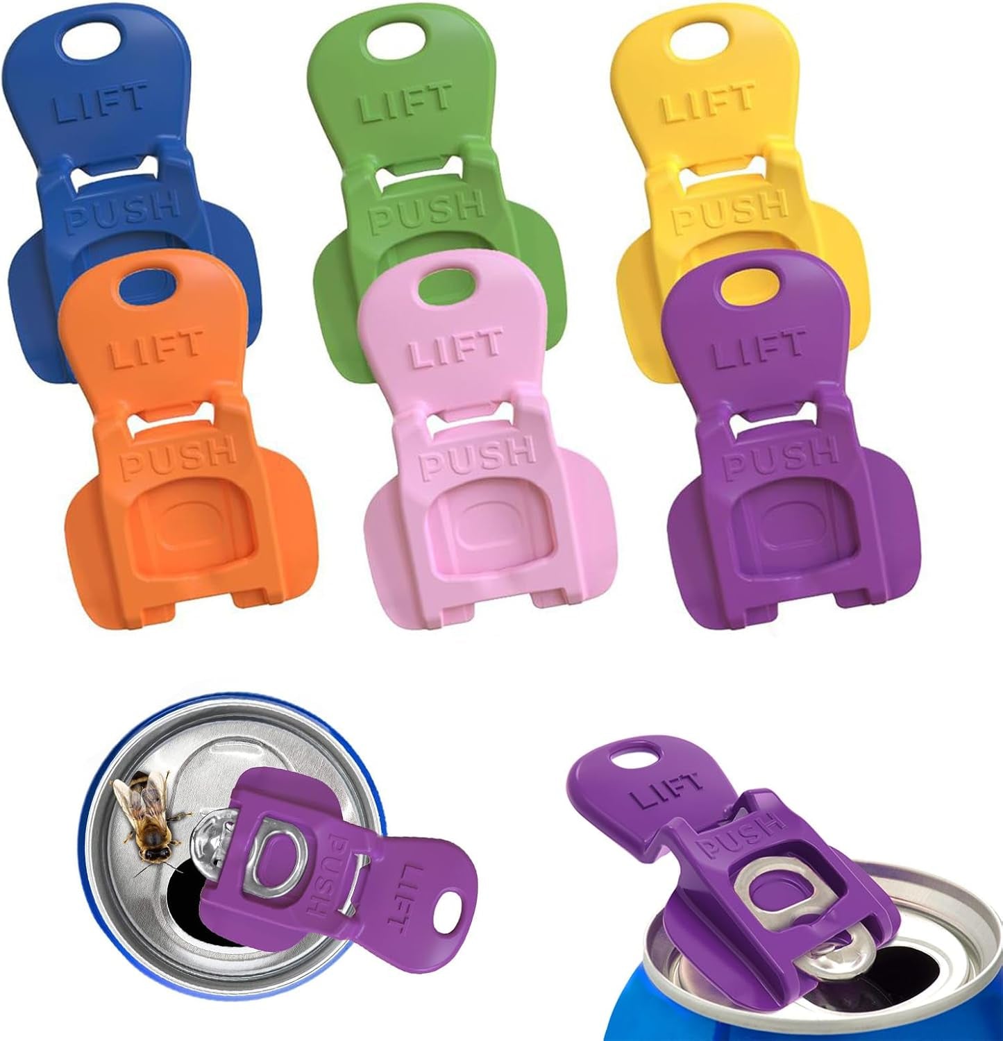 Vital-Habitat™ 6-Pack Easy-Open Can Tab Lever & Beverage Barricade – Nail-Saver Soda Opener with Rotating Dust-Proof Cover