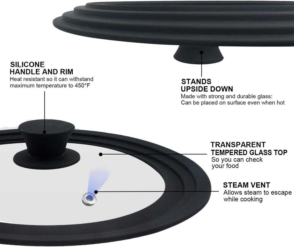 Walfos 3-in-1 Universal Tempered Glass Lid - Space-Saving Cover for 6.5", 7", and 8" Pots & Pans