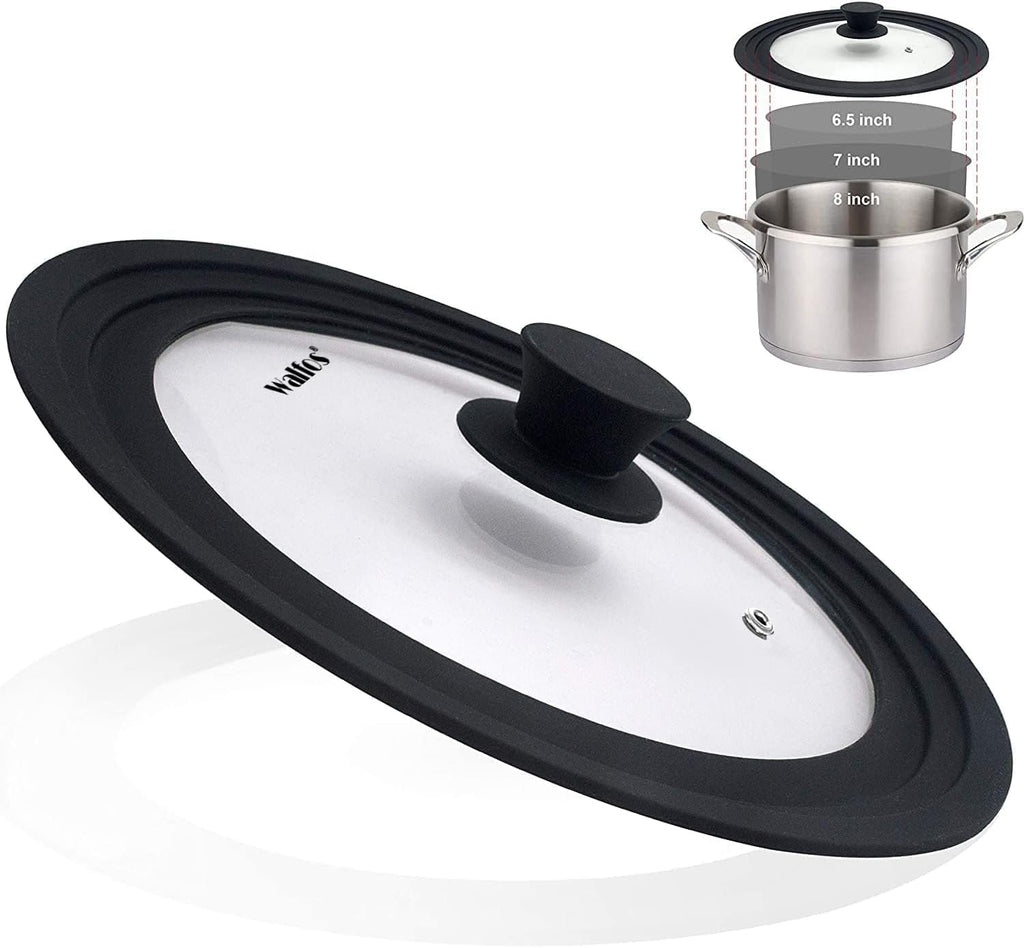 Walfos 3-in-1 Universal Tempered Glass Lid - Space-Saving Cover for 6.5", 7", and 8" Pots & Pans